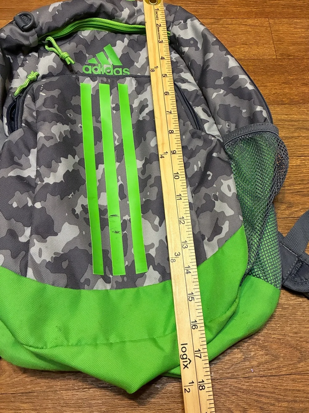 Adidas Gray Camo & Neon Green Athletic Backpack